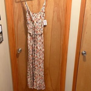 Floral Scoop-Neck Maxi Dress - Cream with Orange & Blue Floral